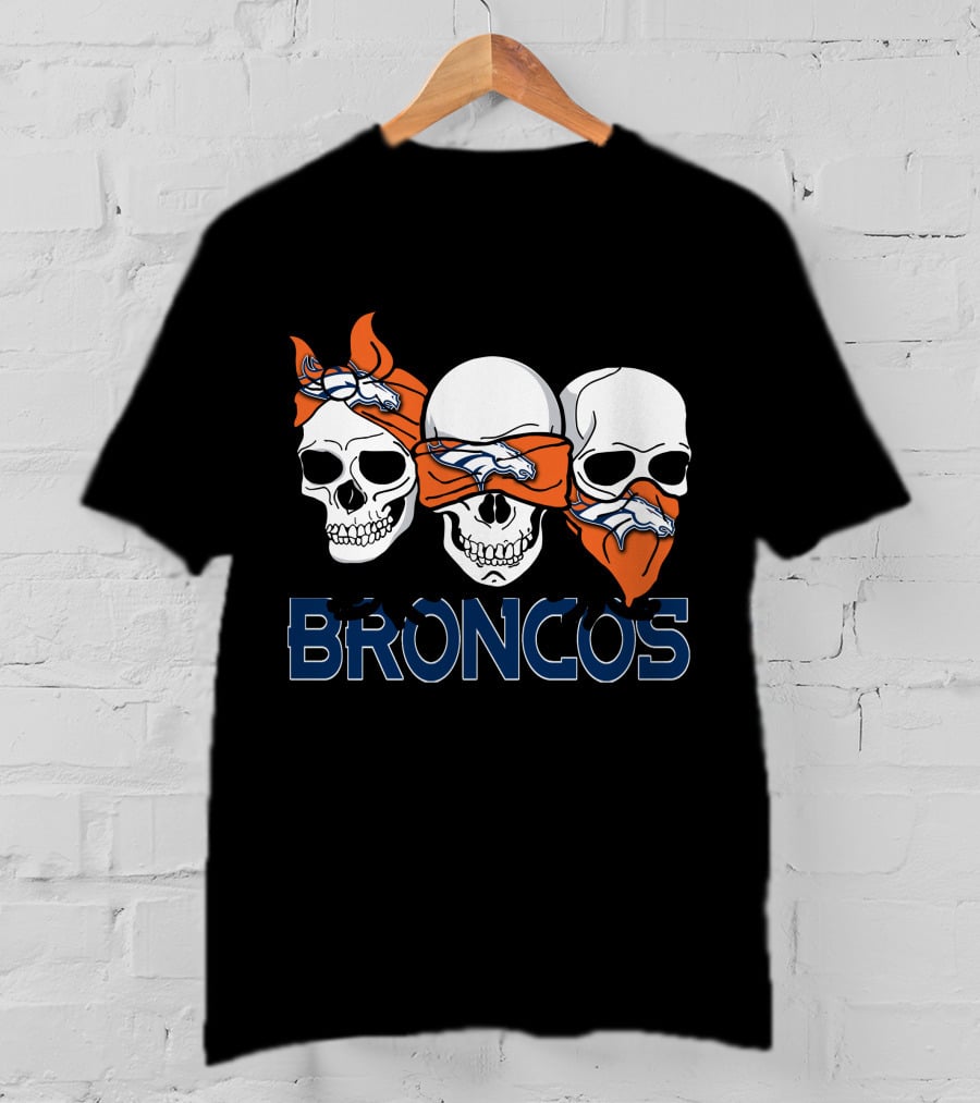 Broncos Three Skulls With Orange Bandanas T-Shirt