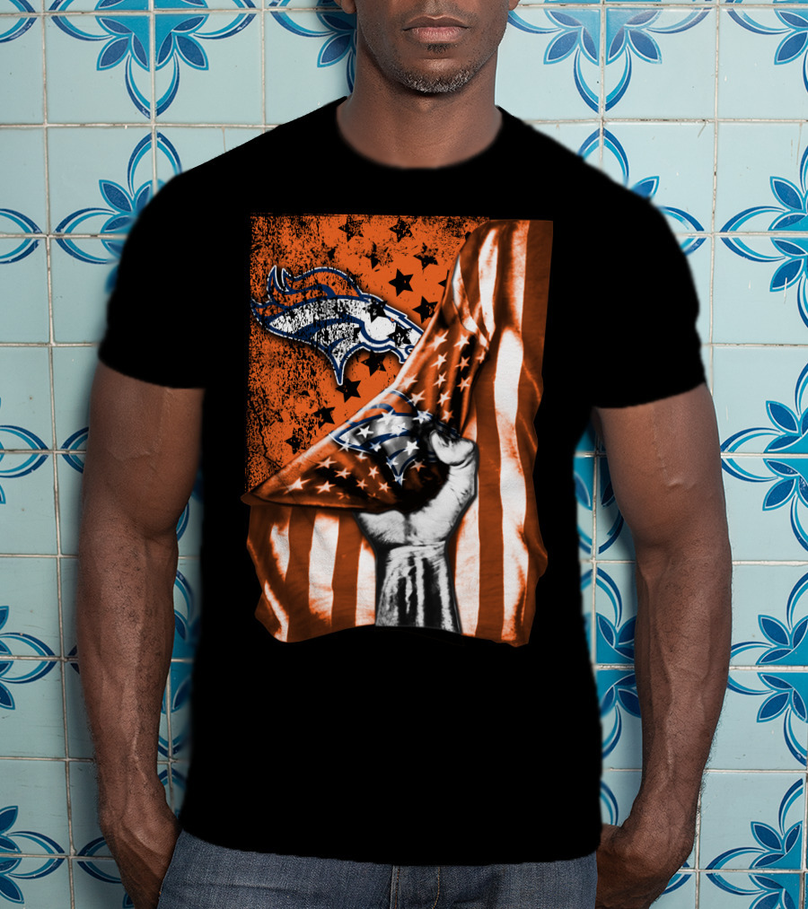 Flag Denver Broncos Stars And Stripes Fist T-Shirt
