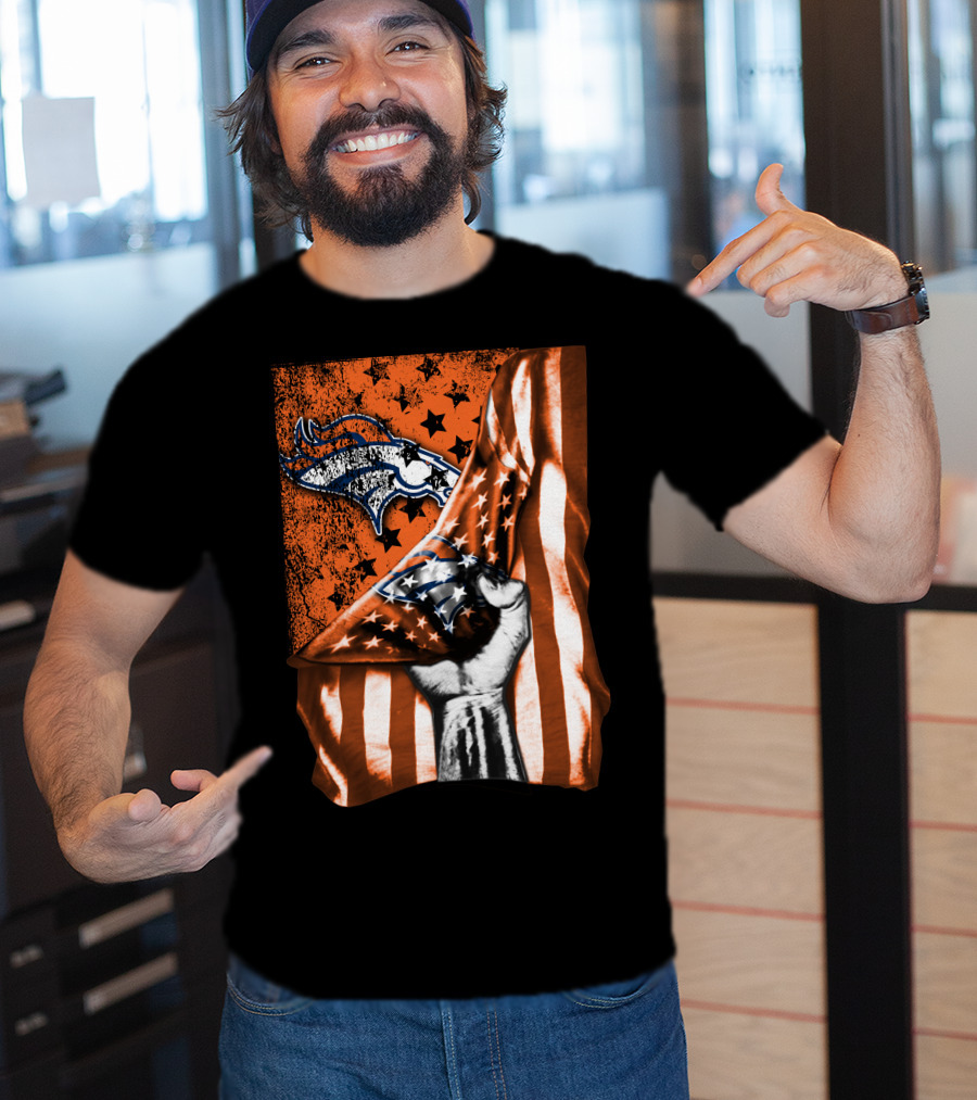 Flag Denver Broncos Stars And Stripes Fist T-Shirt
