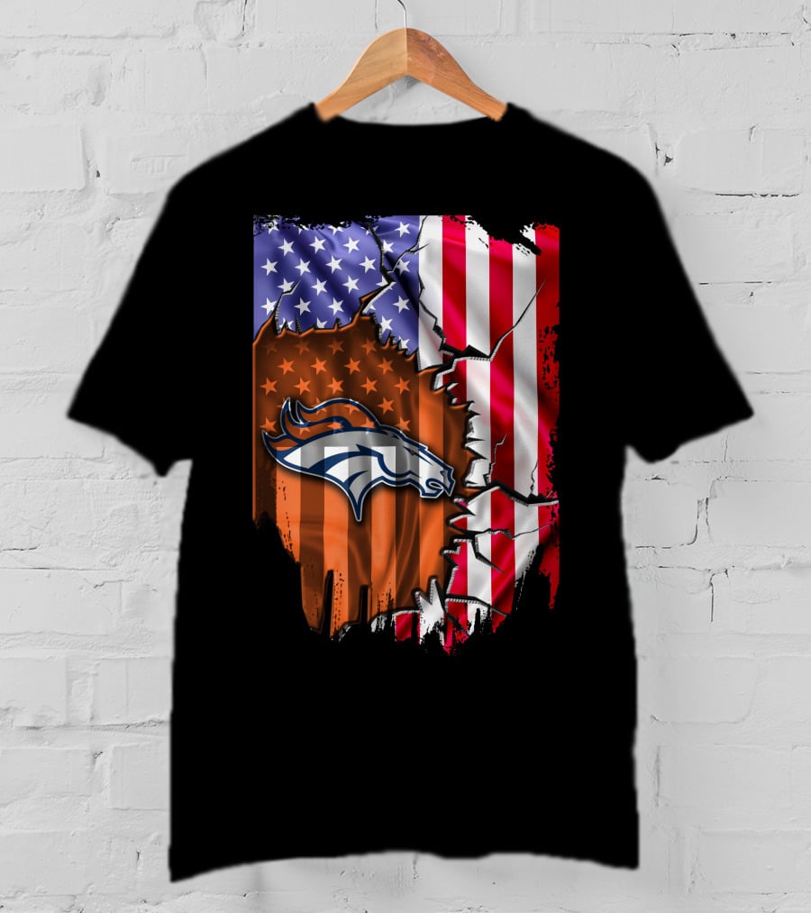 American Flag Denver Broncos Logo Explosion T-Shirt