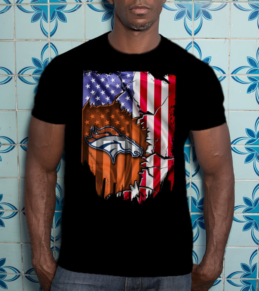 American Flag Denver Broncos Logo Explosion T-Shirt