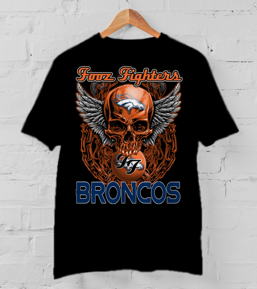 Foo Fighters Denver Broncos Skull Wings Chain Orange T-Shirt