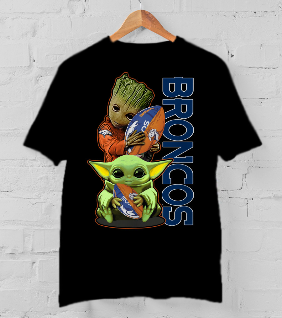 Groot Baby Yoda Denver Broncos Football Fan T-Shirt