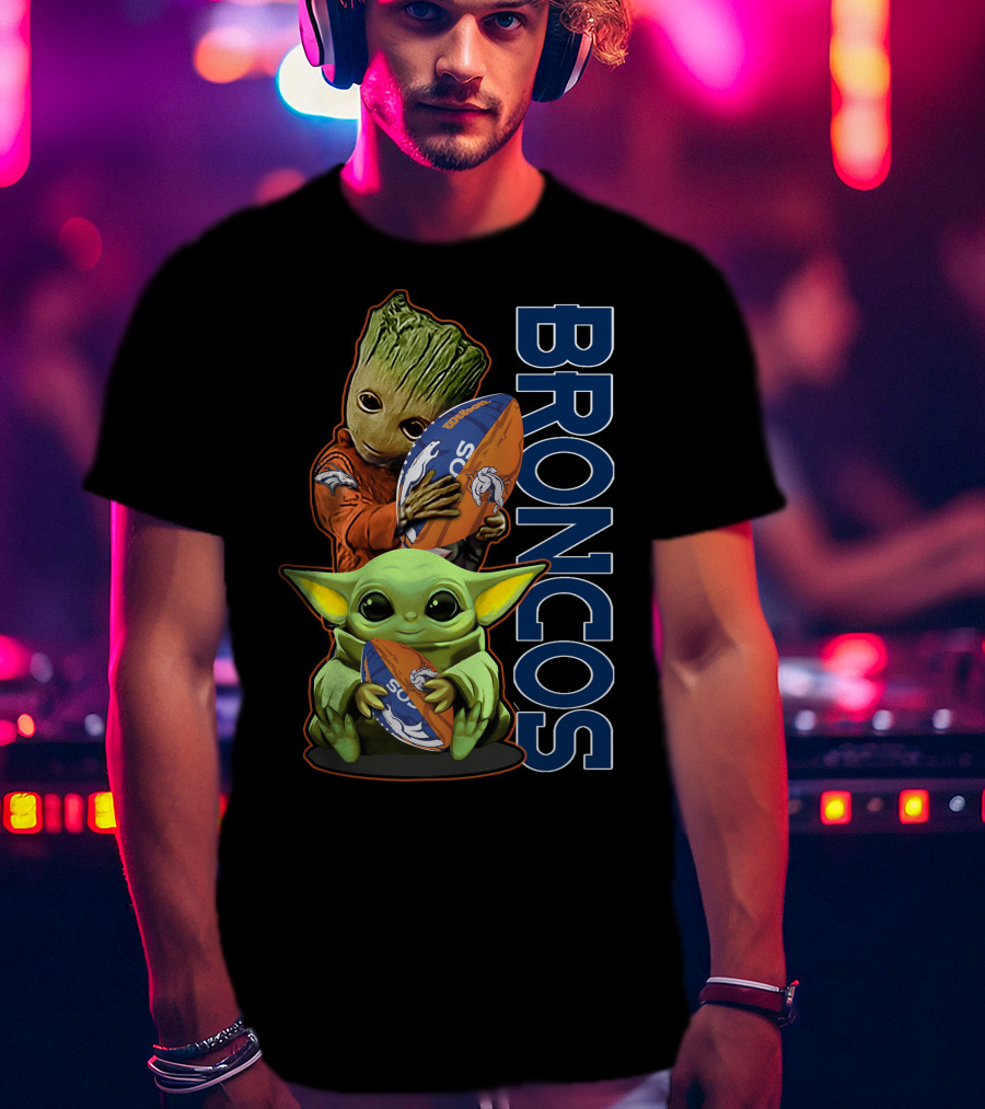 Groot Baby Yoda Denver Broncos Football Fan T-Shirt