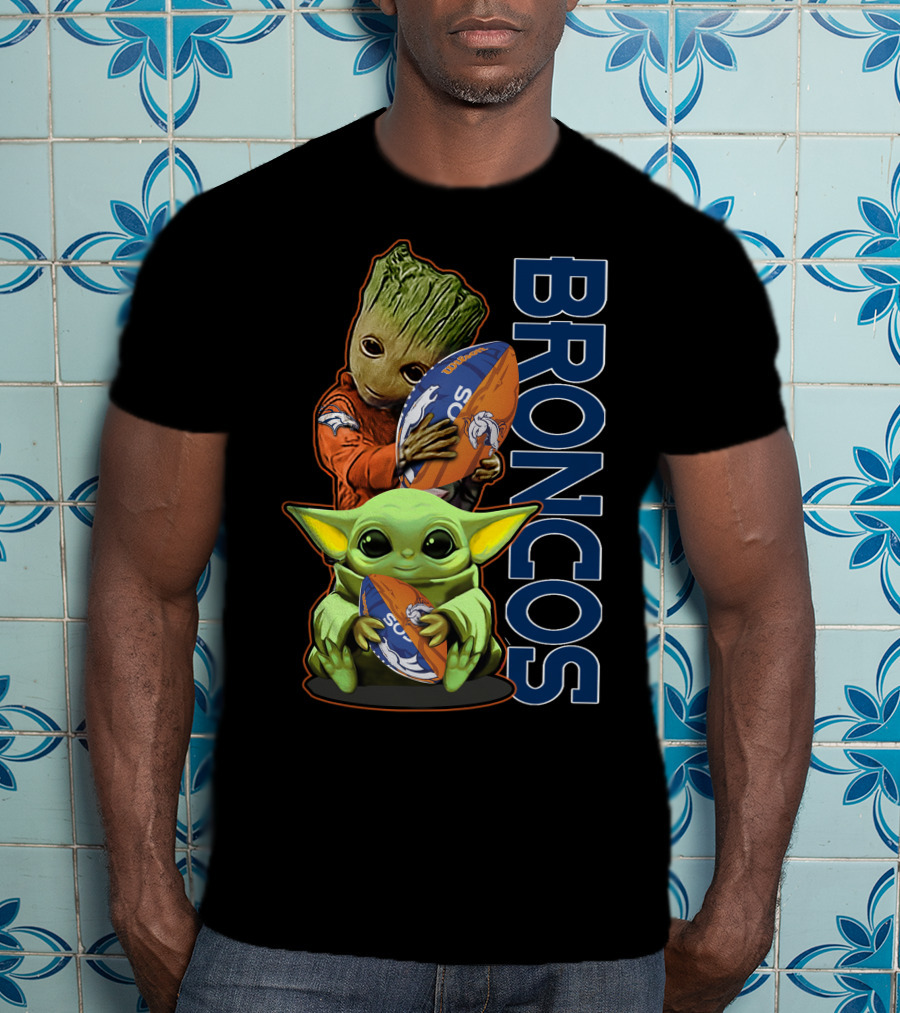 Groot Baby Yoda Denver Broncos Football Fan T-Shirt