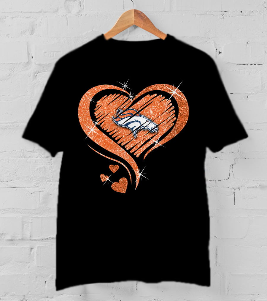 Heart Diamond Denver Broncos Sparkling Orange Emblem T-Shirt