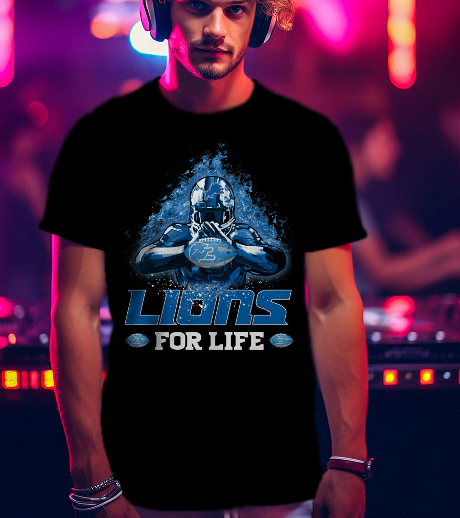 Lions For Life Detroit Football Player With Ball T-Shirt