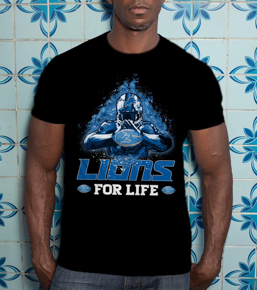 Lions For Life Detroit Football Player With Ball T-Shirt