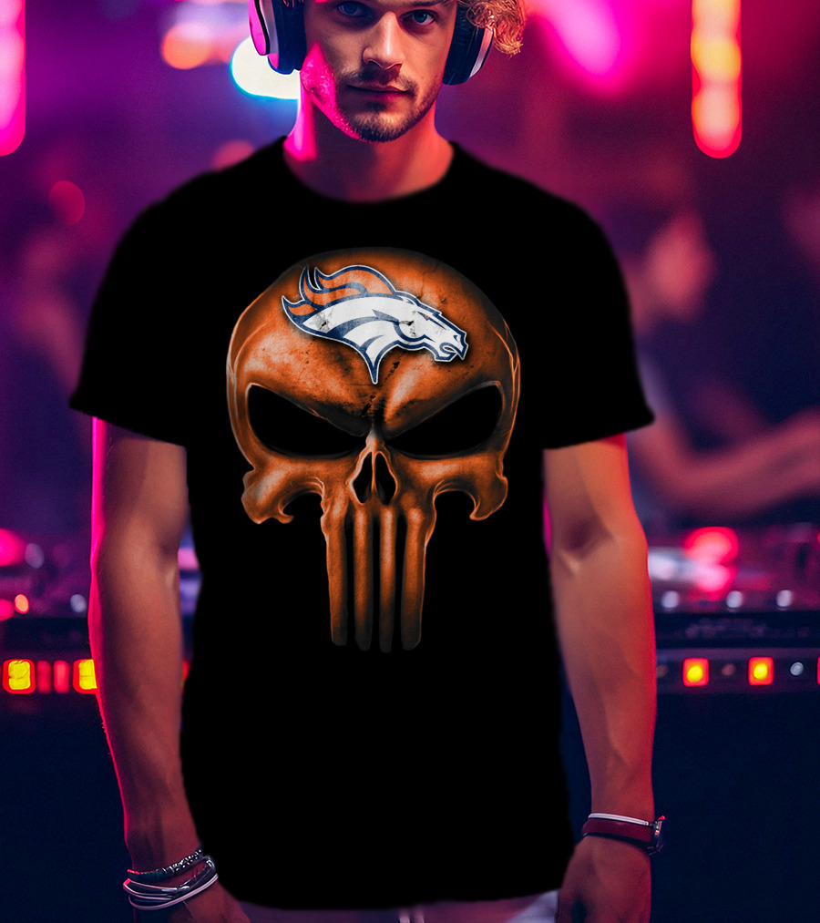 Skull Denver Broncos Logo Fusion T-Shirt