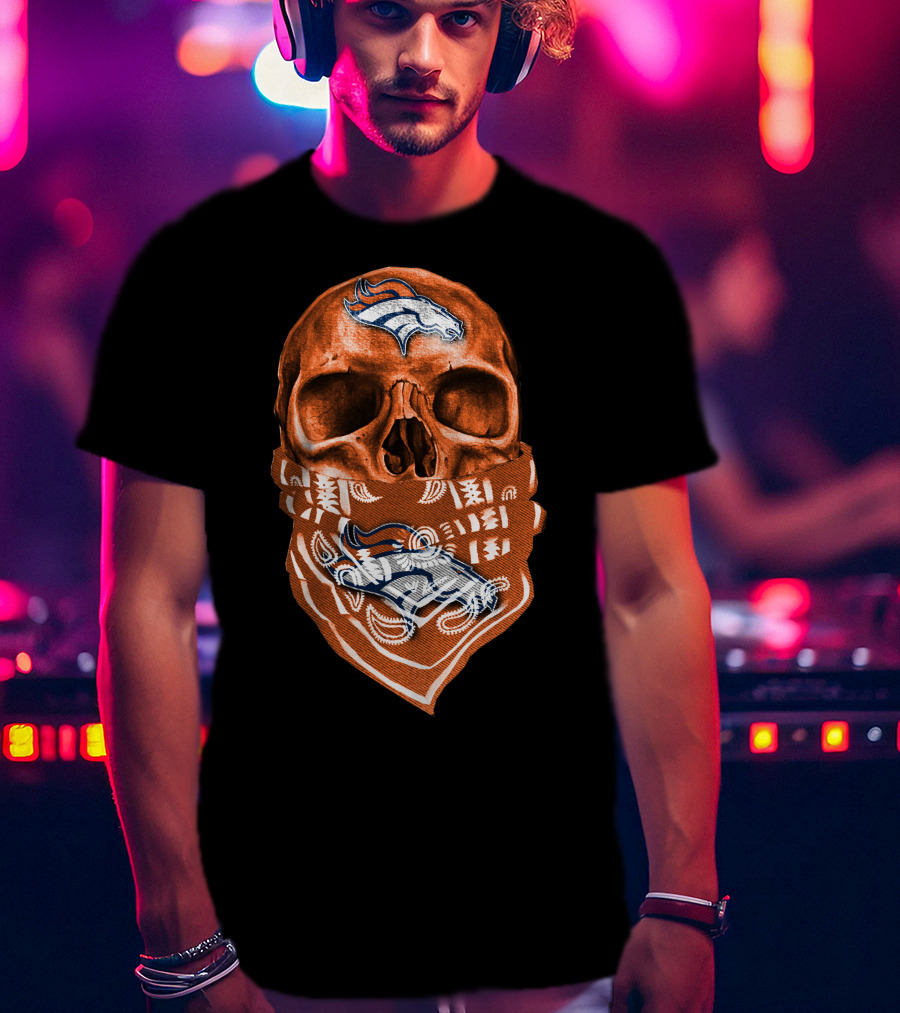 Skull Denver Broncos Bandana T-Shirt