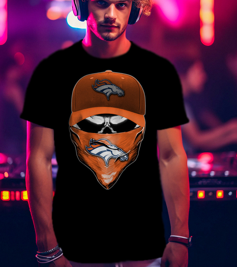 Denver Broncos Skull Cap And Bandana NFL Fan Gear T-Shirt