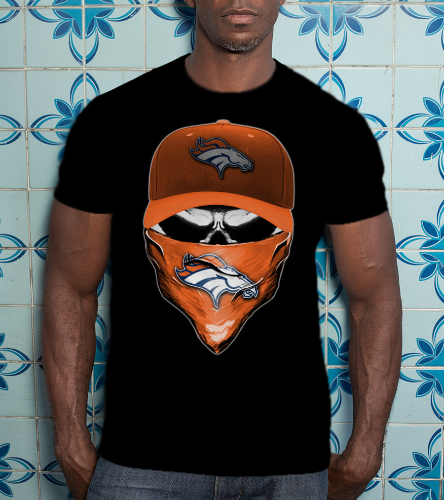 Denver Broncos Skull Cap And Bandana NFL Fan Gear T-Shirt