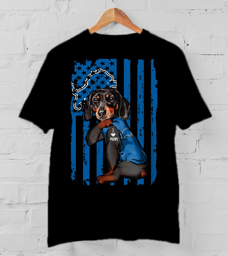 Dachshund I Love Mom Detroit Lions Fan T-Shirt