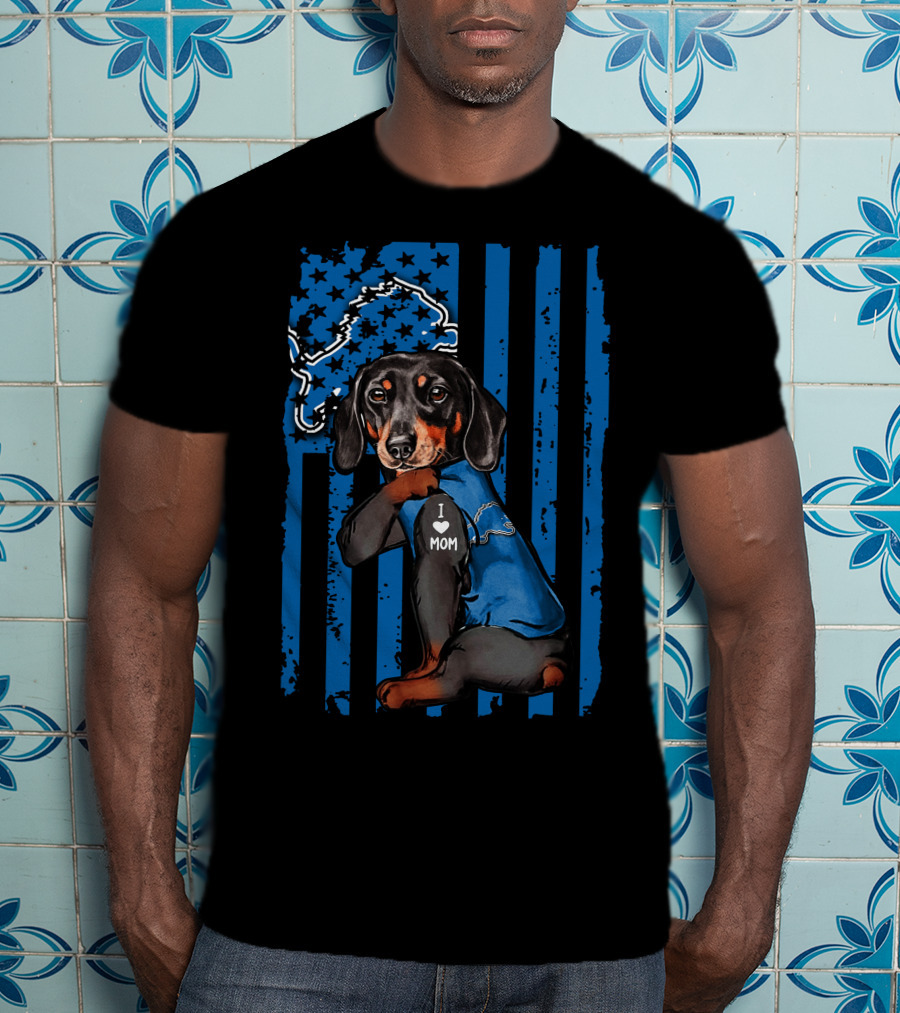 Dachshund I Love Mom Detroit Lions Fan T-Shirt