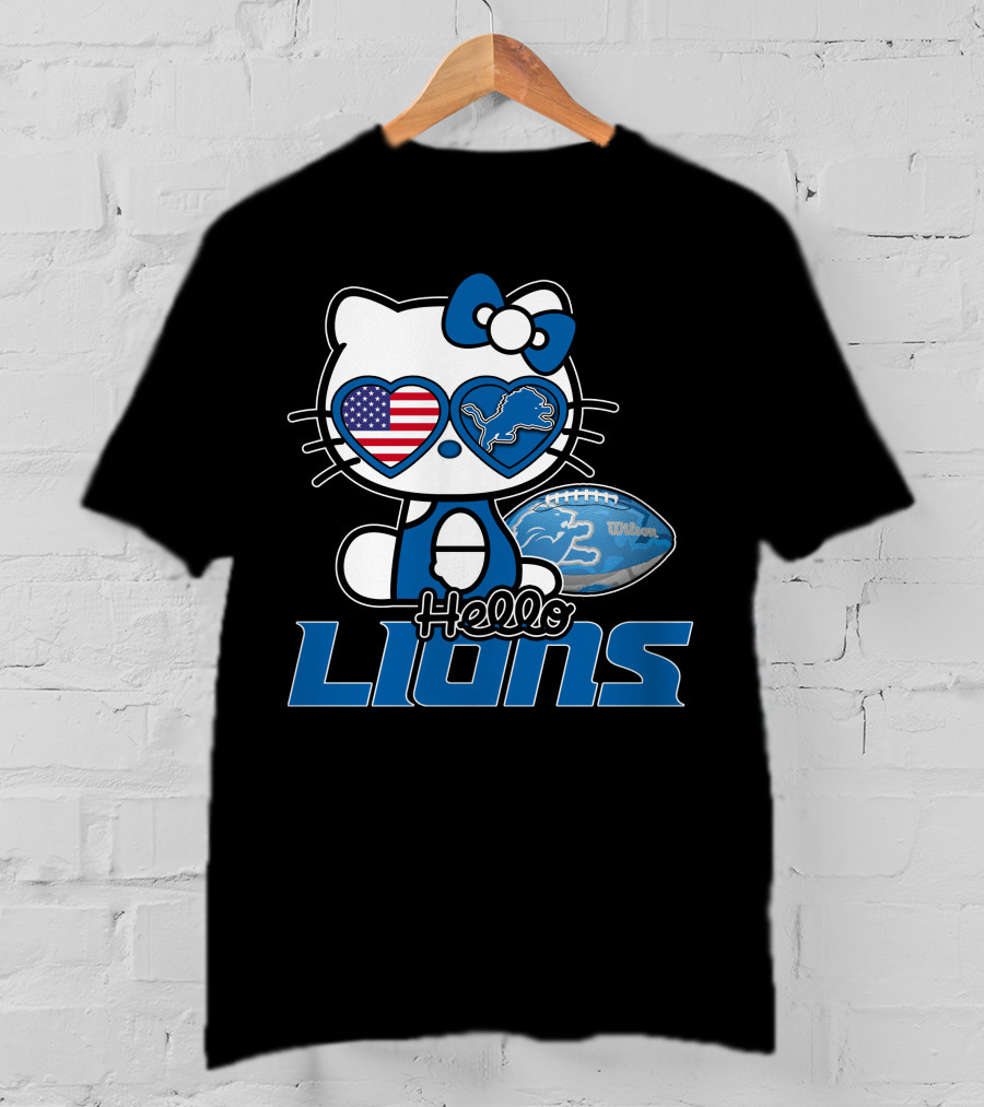Hellokitty Detroit Lions American Flag Wilson Football T-Shirt