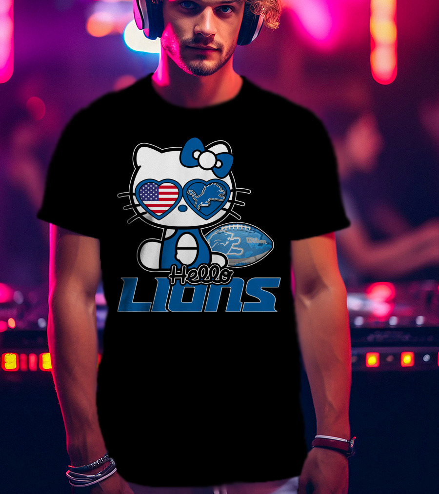 Hellokitty Detroit Lions American Flag Wilson Football T-Shirt