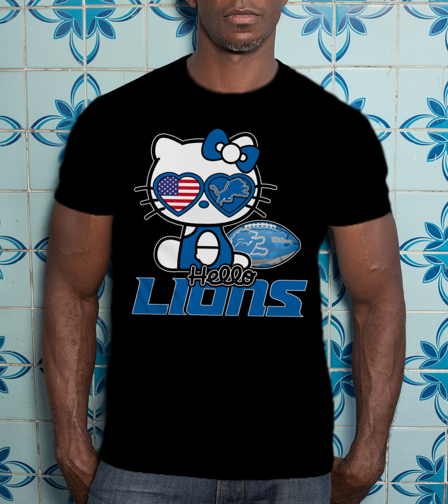 Hellokitty Detroit Lions American Flag Wilson Football T-Shirt