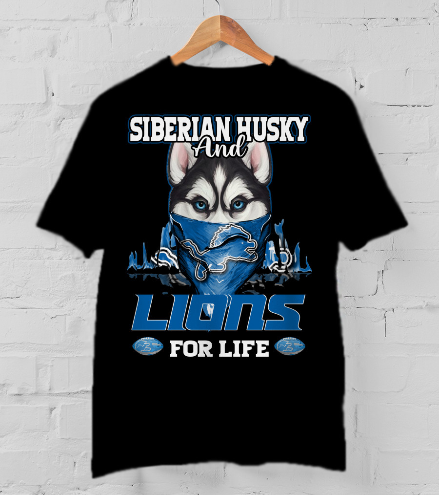 Siberian Husky And Lions For Life Detroit T-Shirt
