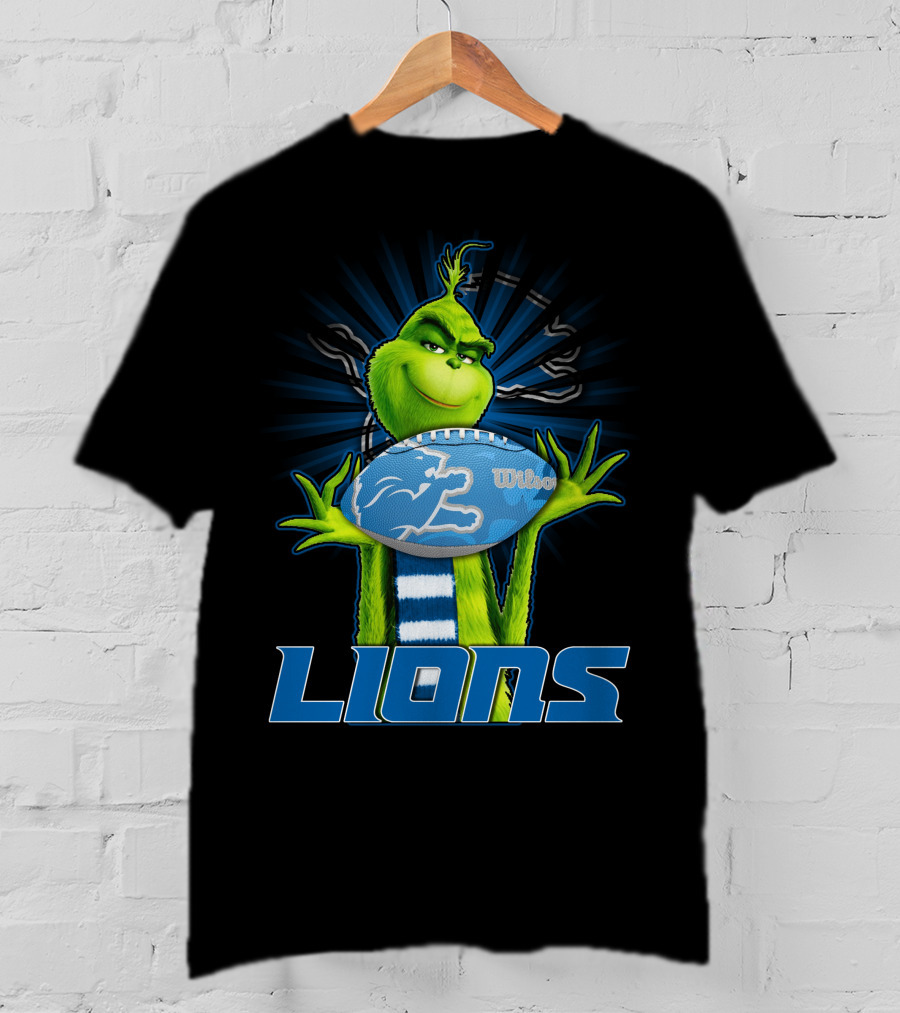 Grinch Holding Detroit Lions Wilson Football T-Shirt