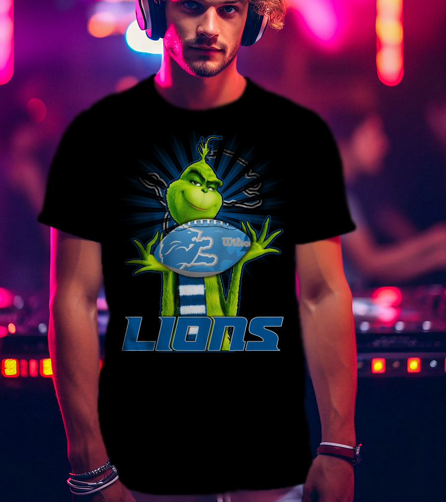 Grinch Holding Detroit Lions Wilson Football T-Shirt