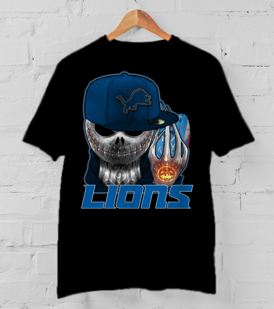 Jackskull Detroit Lions Halloween Football Fan Skull Cap T-Shirt