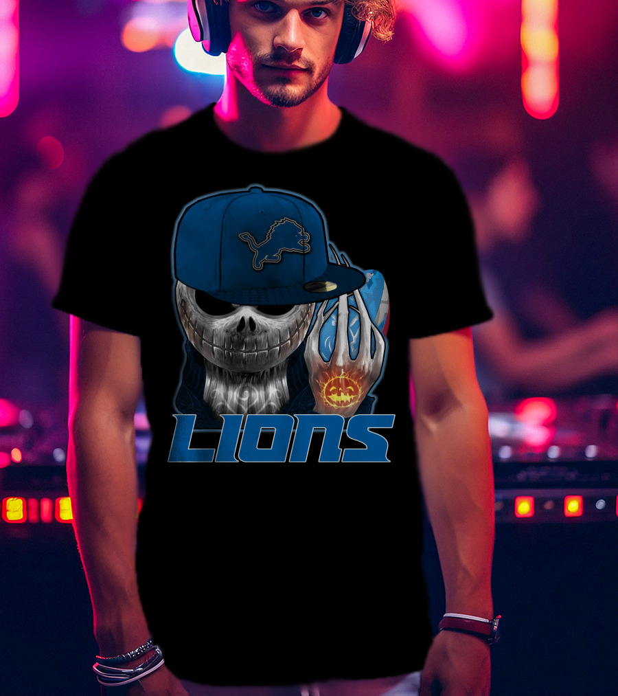Jackskull Detroit Lions Halloween Football Fan Skull Cap T-Shirt
