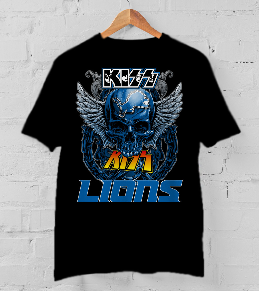 Kiss Skull Wings Detroit Lions T-Shirt