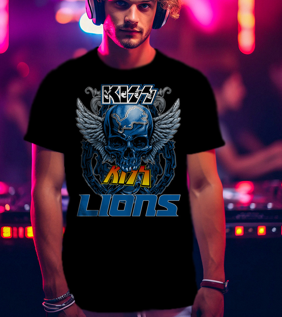 Kiss Skull Wings Detroit Lions T-Shirt