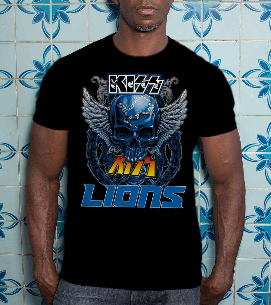 Kiss Skull Wings Detroit Lions T-Shirt