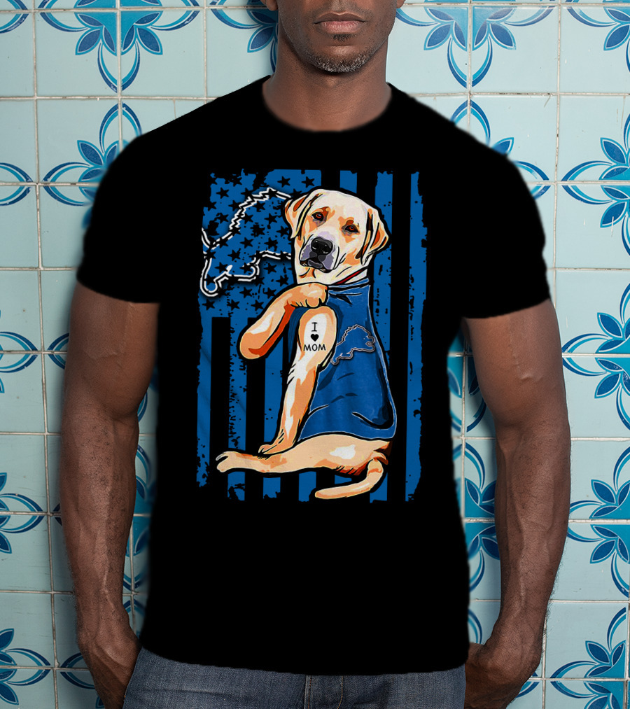 Labrador Retriever I Love Mom Detroit Lions Football Fan T-Shirt