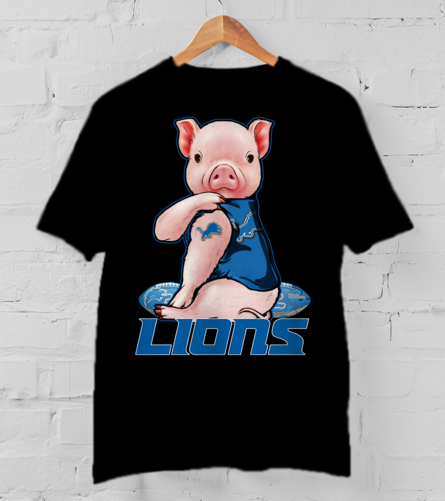 Detroit Lions Pig In Blue T-Shirt