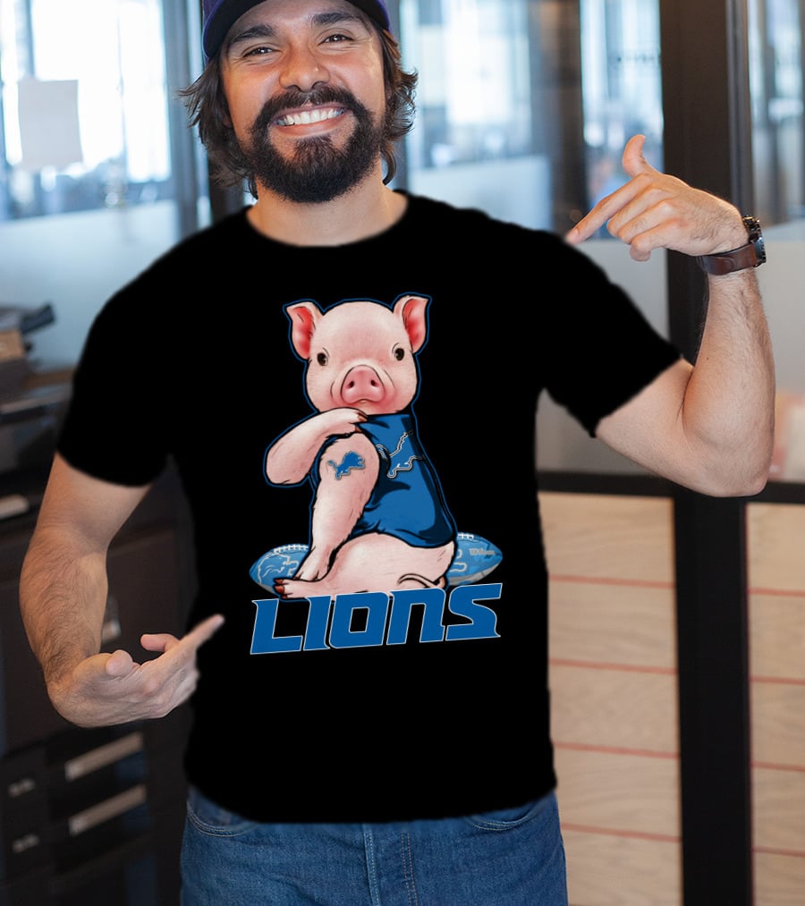 Detroit Lions Pig In Blue T-Shirt