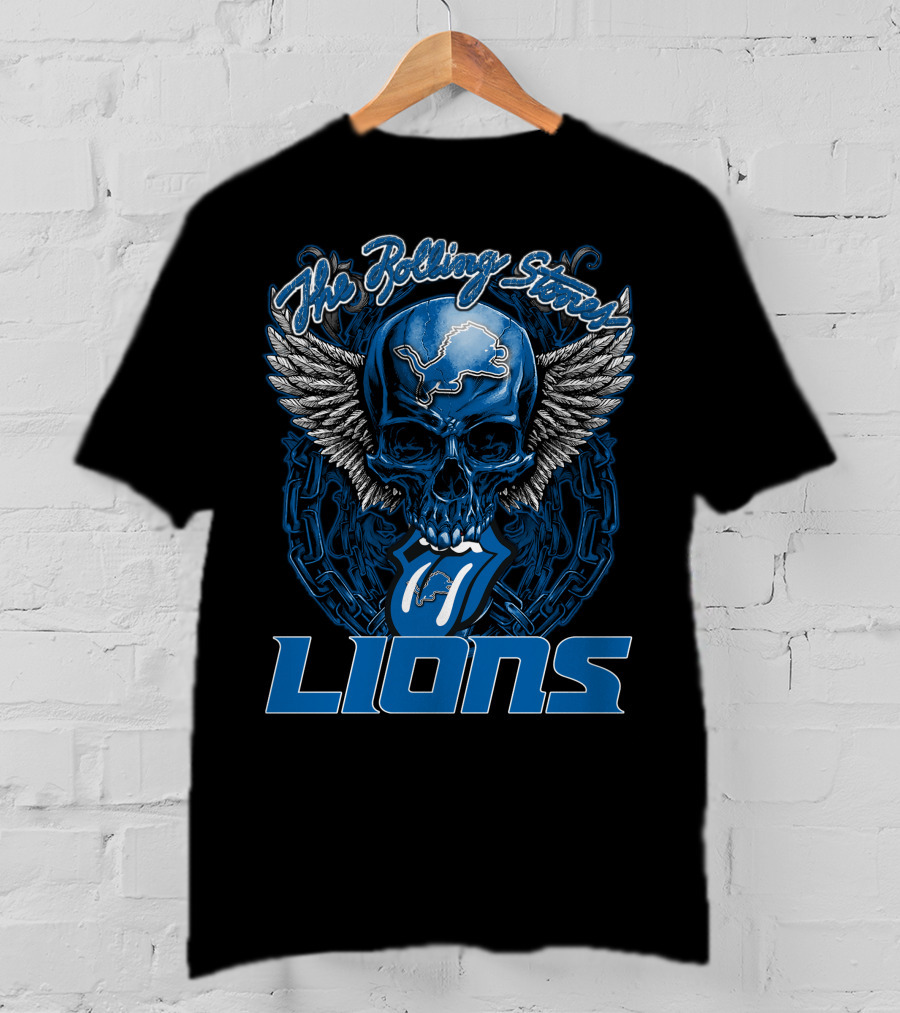 The Rolling Stones Detroit Lions Skull With Wings And Tongue T-Shirt