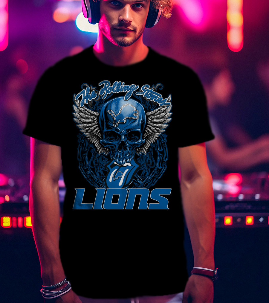 The Rolling Stones Detroit Lions Skull With Wings And Tongue T-Shirt