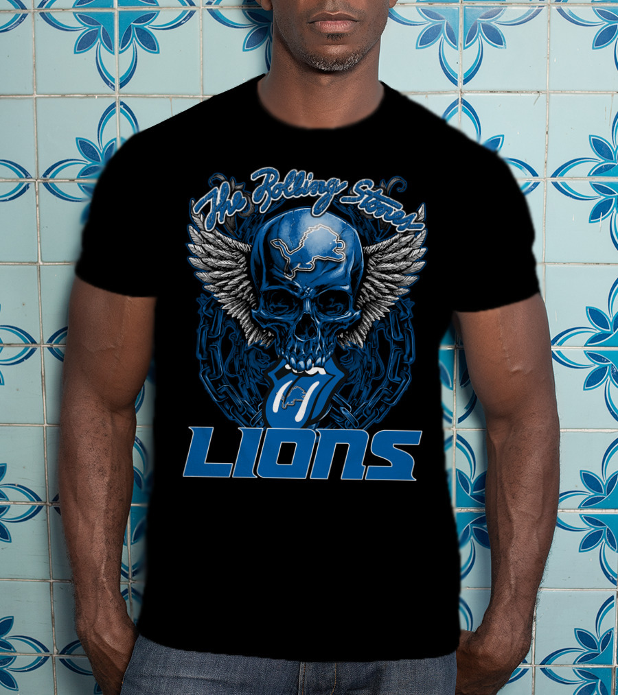 The Rolling Stones Detroit Lions Skull With Wings And Tongue T-Shirt