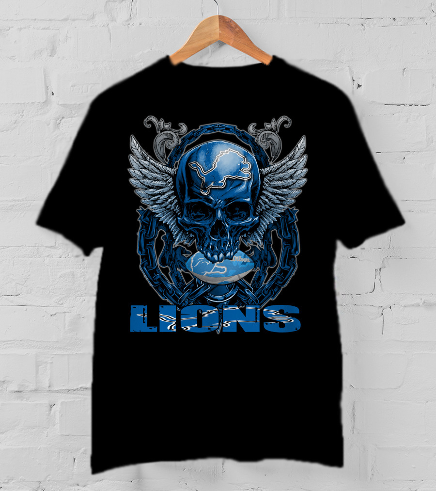 Skullfb Detroit Lions Winged Skull Helmet T-Shirt