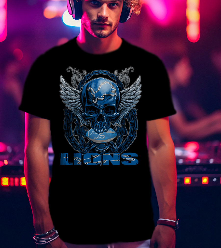 Skullfb Detroit Lions Winged Skull Helmet T-Shirt