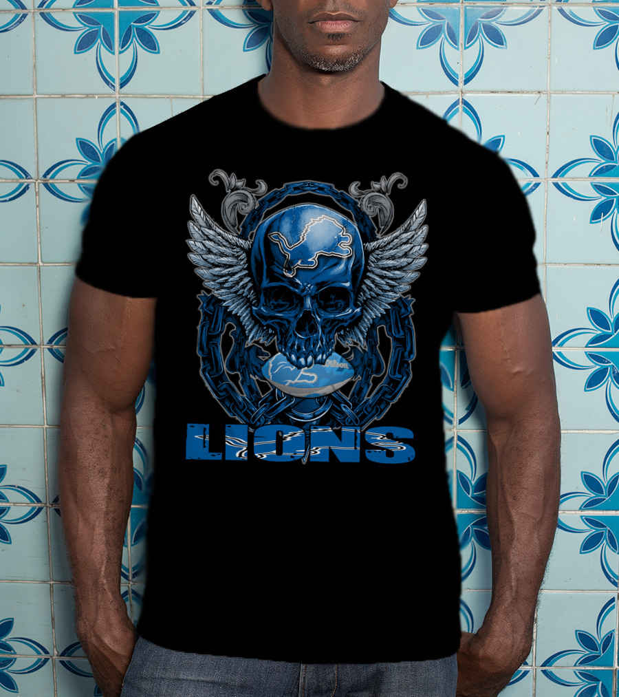 Skullfb Detroit Lions Winged Skull Helmet T-Shirt