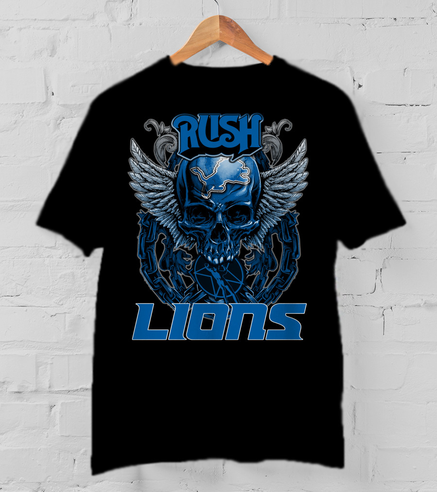 RUSH DETROIT LIONS Skull Winged Chain T-Shirt
