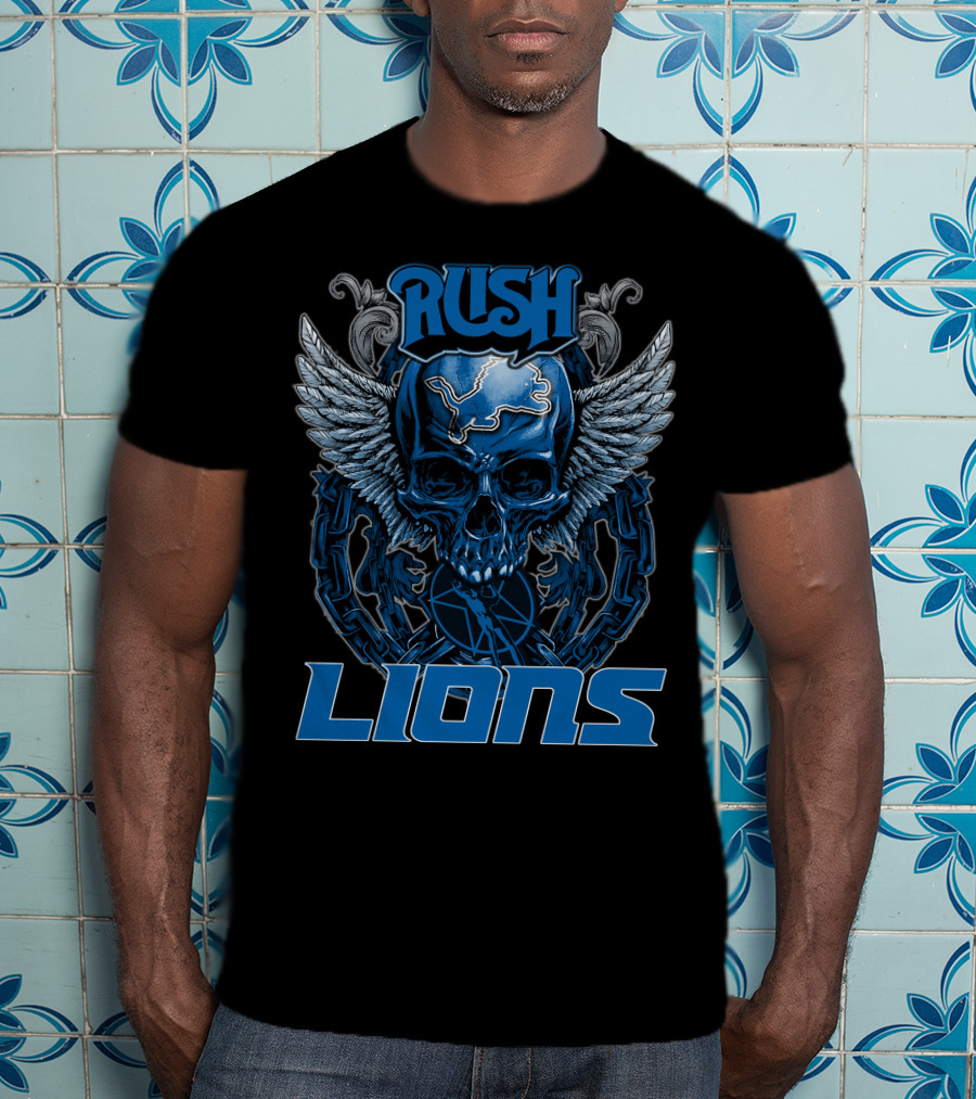 RUSH DETROIT LIONS Skull Winged Chain T-Shirt