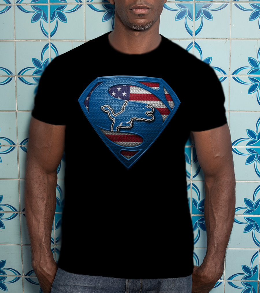Detroit Lions Superman American Flag T-Shirt