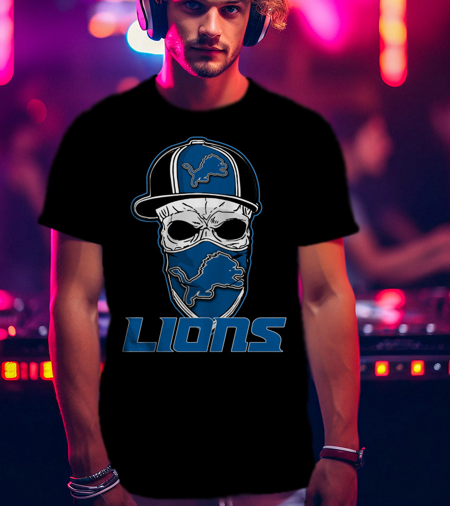 Skull Hat Lions Detroit Lions T-Shirt