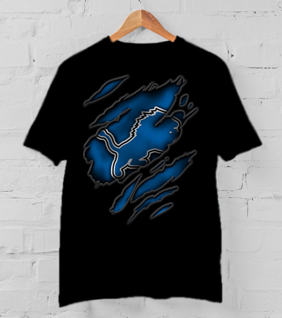 Torn Detroit Lions Blue And Black Rips T-Shirt