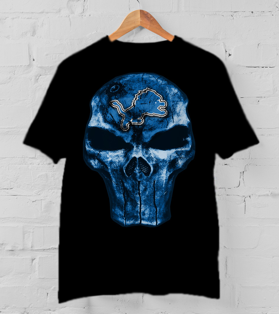 Skull Detroit Lions Blue Grunge T-Shirt