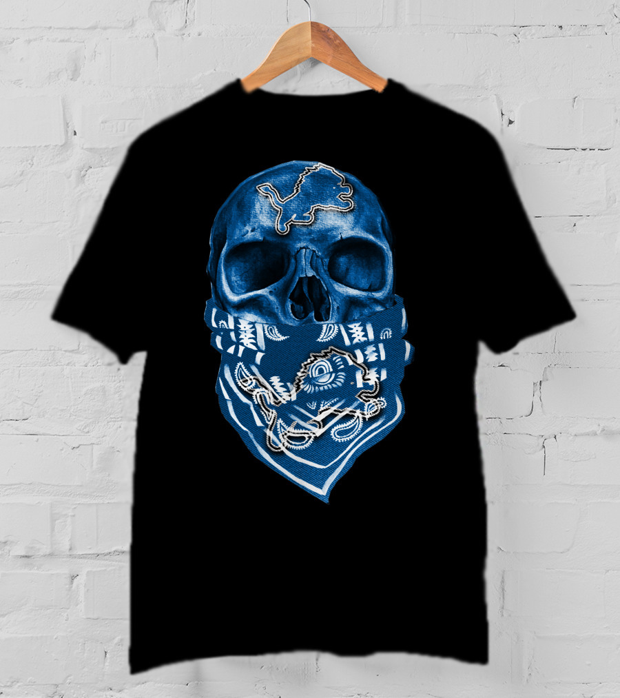 Skull Detroit Lions Bandana Fan T-Shirt
