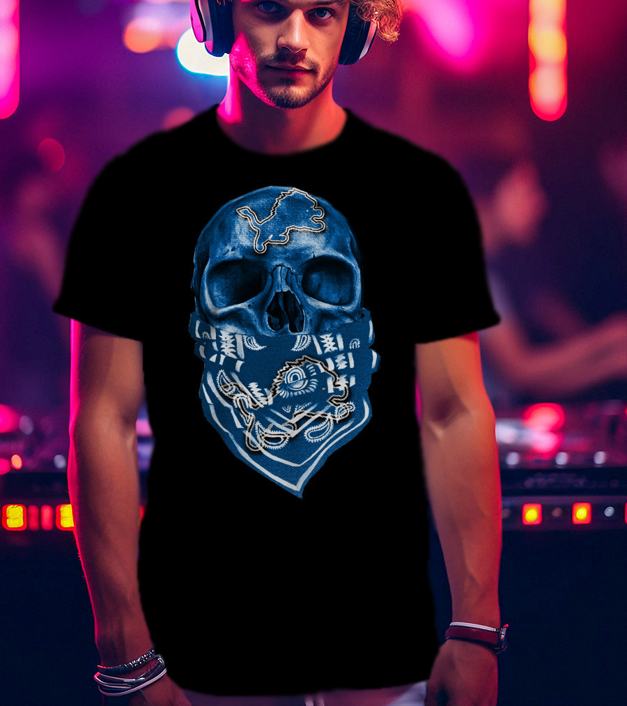 Skull Detroit Lions Bandana Fan T-Shirt