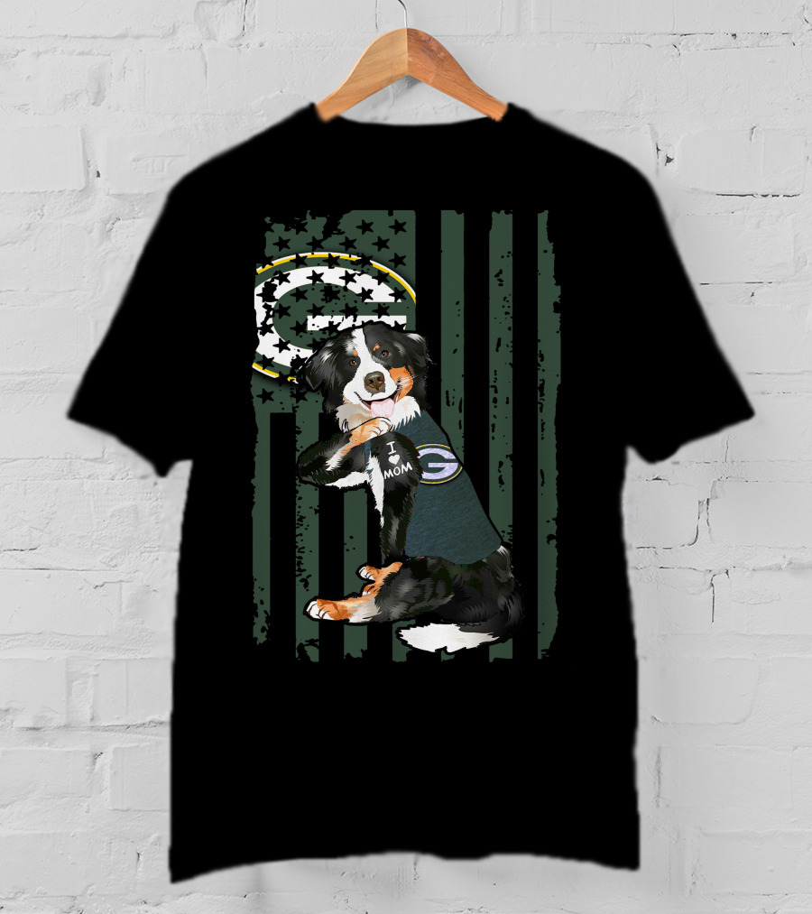 Border Collie I Love Mom Green Bay Packers Fan T-Shirt