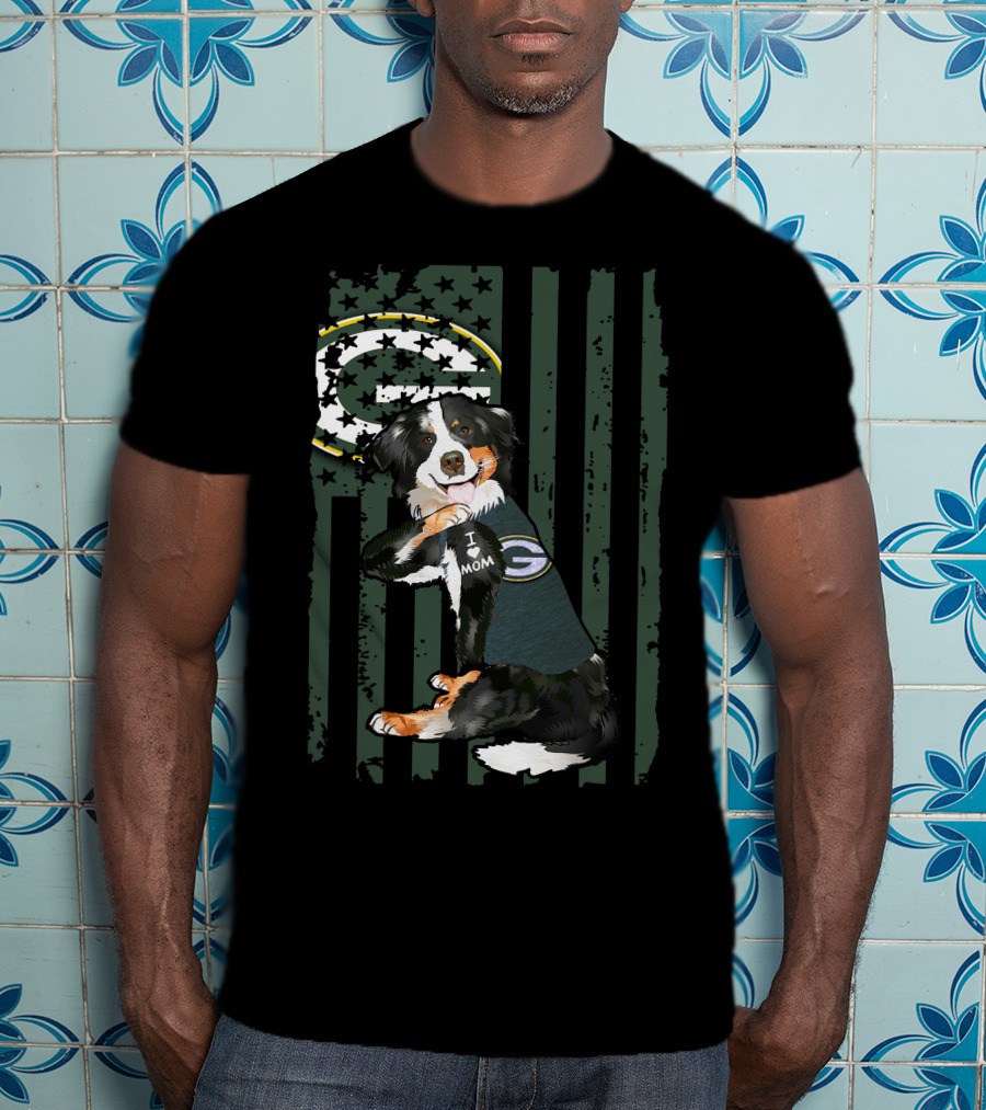 Border Collie I Love Mom Green Bay Packers Fan T-Shirt