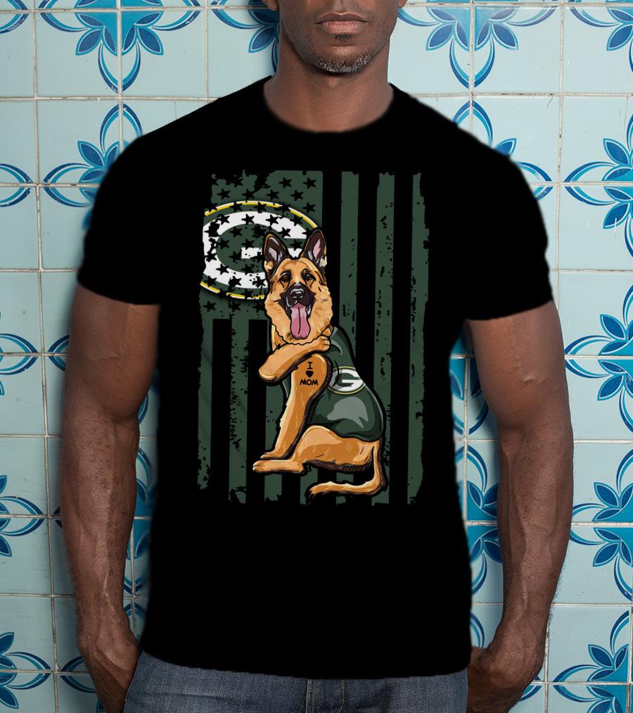 German Shepherd Green Bay Packers G Logo I Love Mom T-Shirt