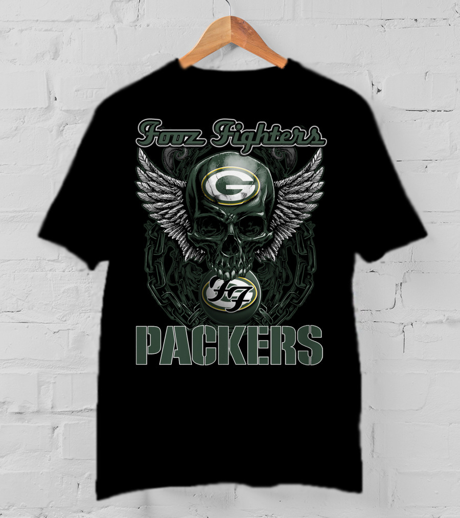 Foo Fighters Green Bay Packers Skull Winged T-Shirt